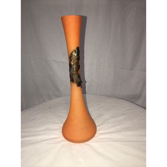 Handmade Blown Glass Vase OverlyReal Leaves metal Coated